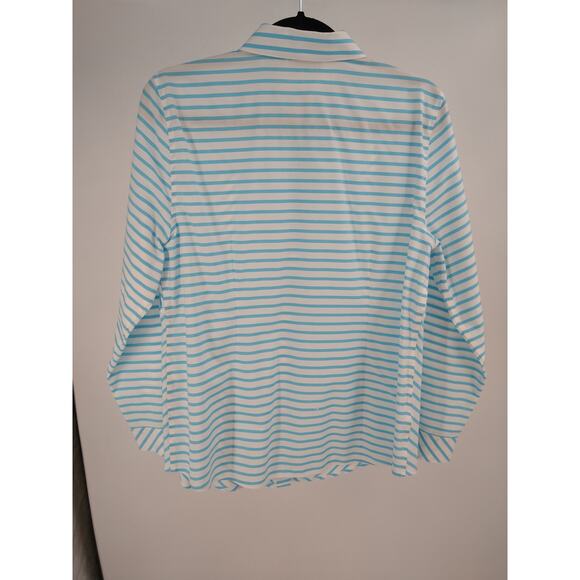 Chico's Shirt 1 M No Iron Box Striped Long Sleeve Button‎ Down Cotton Blue White - Picture 9 of 15